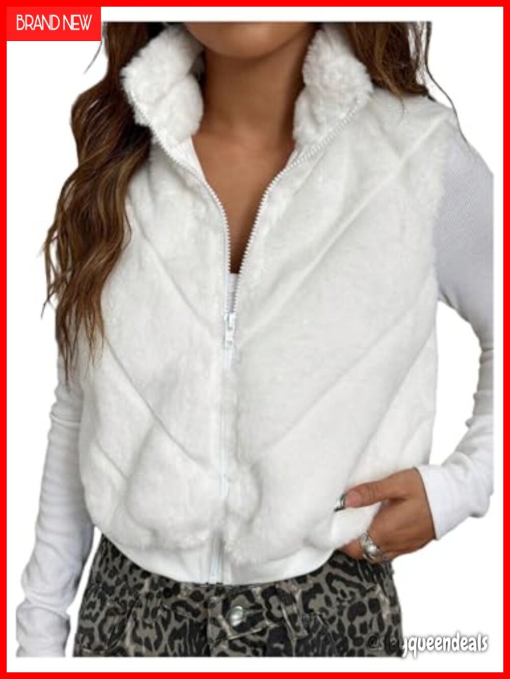 Fuzzy Zip Up Vest Crop High Neck Sleeveless Jacket Quilted